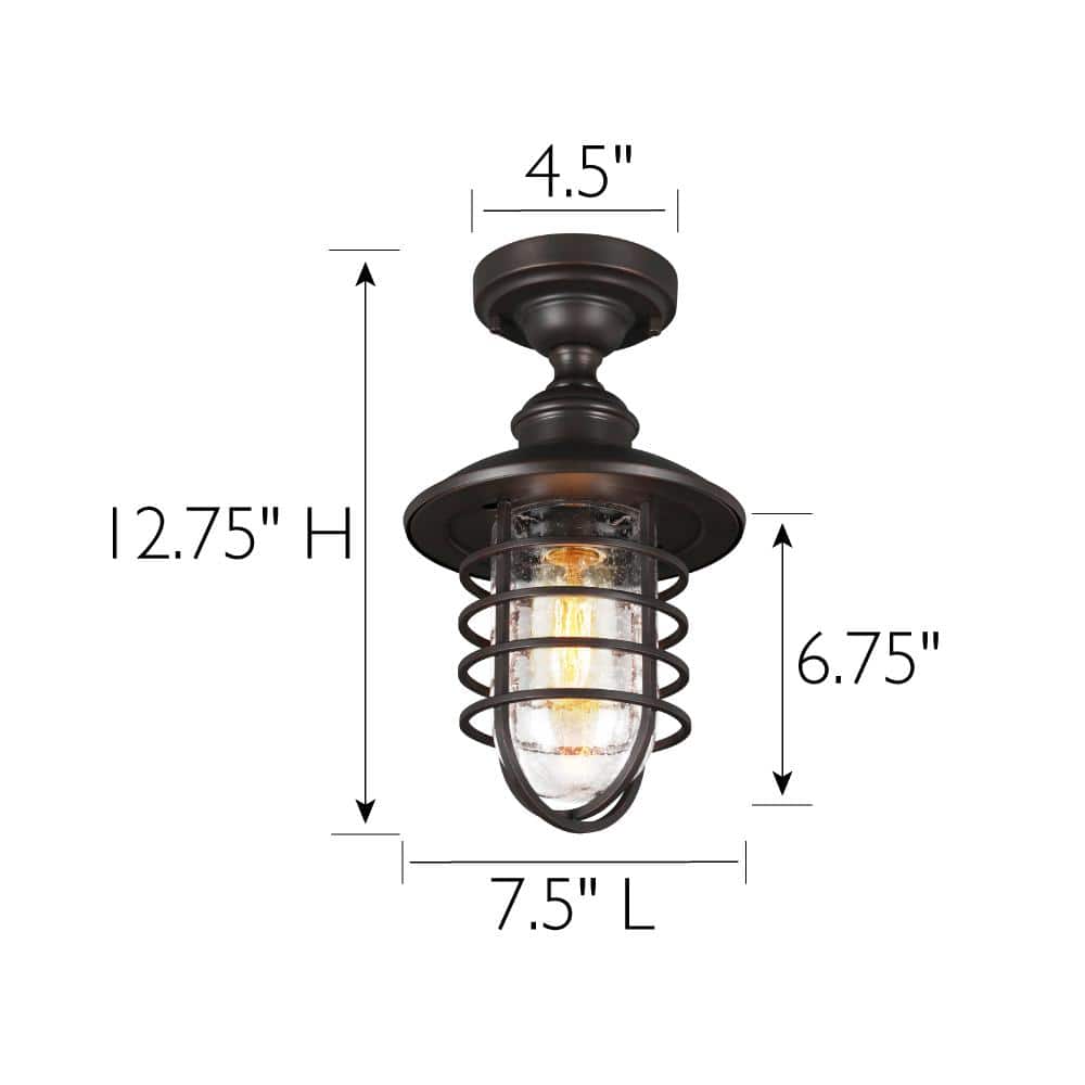 Stevenson 7.5 in. 1-Light Rustic Industrial Bronze Indoor Semi- Flush Mount Ceiling Light - Hercitys