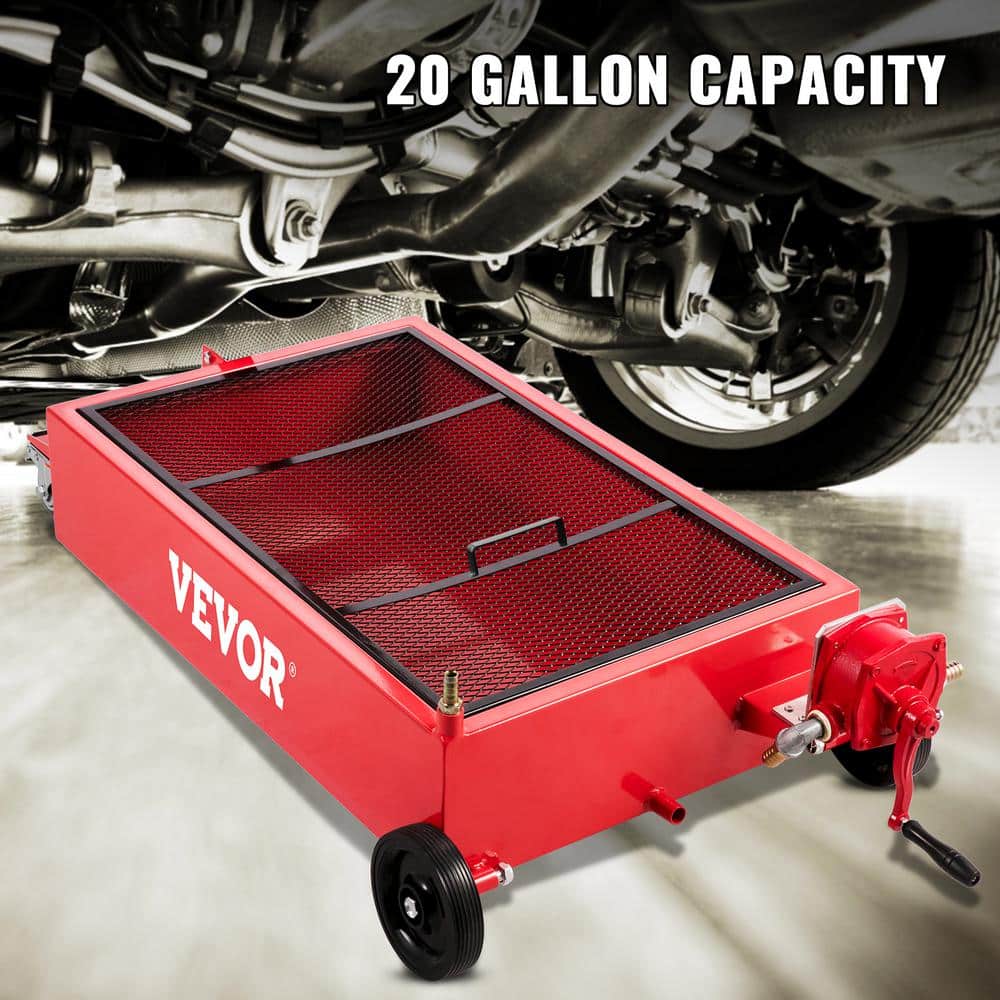 Oil Drain Pan 20 Gal. Low Profile Oil Change Pan Tank Large Capacity with Pump Hose Swivel Casters Wheels for Car - Hercitys