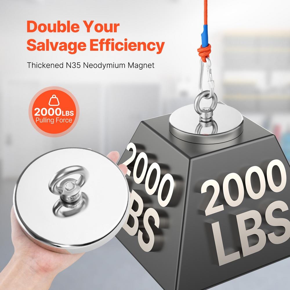 Magnet Fishing Kit, 2000 lbs. /907 kg Single-Sided Pulling Force Magnet Fishing Kit, Rare Earth Neodymium Magnetic - Hercitys