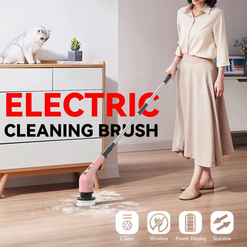7 in 1 Electric Spin Scrubber Cordless Cleaning Brush with Extendable Handle for Floor Cleaner, Bathtub, Sweeper - Hercitys