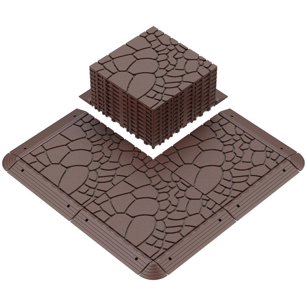 Plastic Floor Pavers 12″x12″ Plastic Waterproof Outdoor Patio Interlocking Deck Tile in Red Brown 0.8 in. H (Pack of 44) - Hercitys