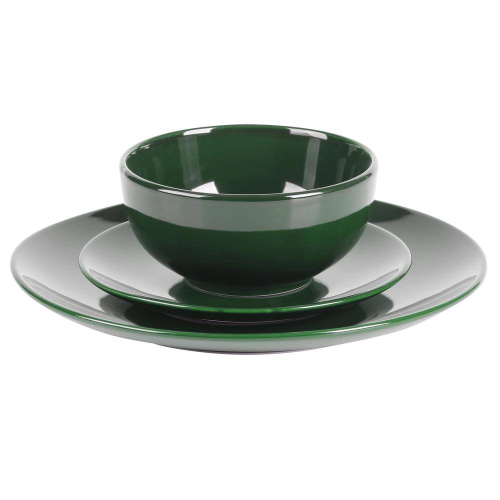 Hunter Green 12-Piece Round Stoneware Dinnerware Set - Hercitys