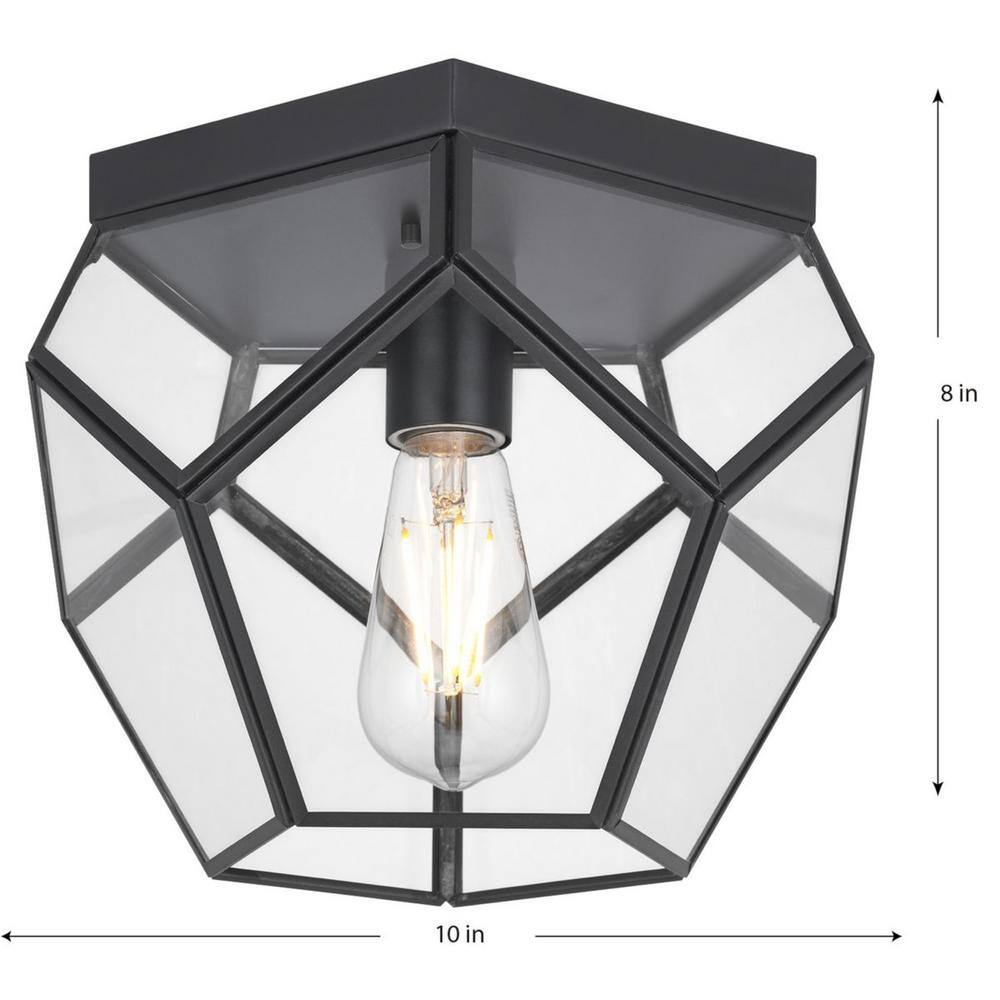 Wianno 10 in. 1-Light Matte Black Flush Mount Ceiling Light with Clear Glass Shade - Hercitys