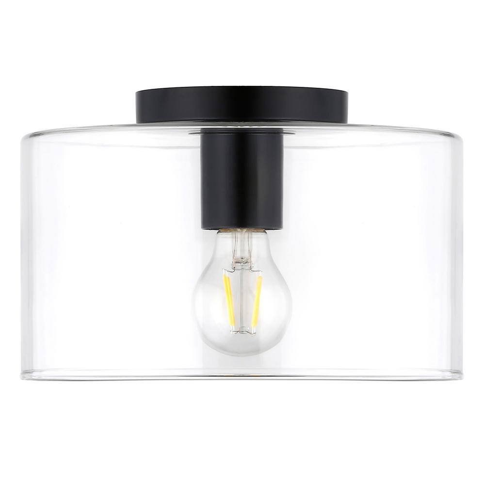 Henri 10 in. Matte Black Flush Mount with Glass Shade - Hercitys