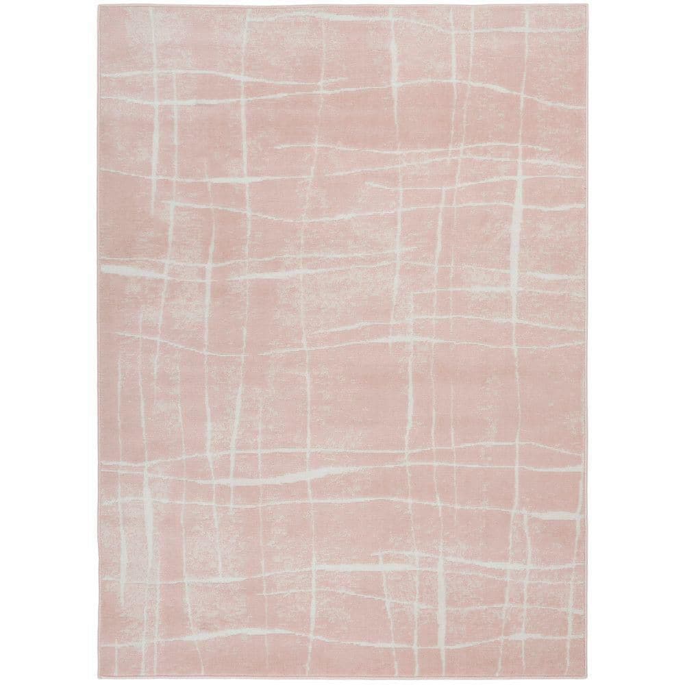 Whimsicle Pink Ivory 5 ft. x 7 ft. Abstract Contemporary Area Rug - Hercitys