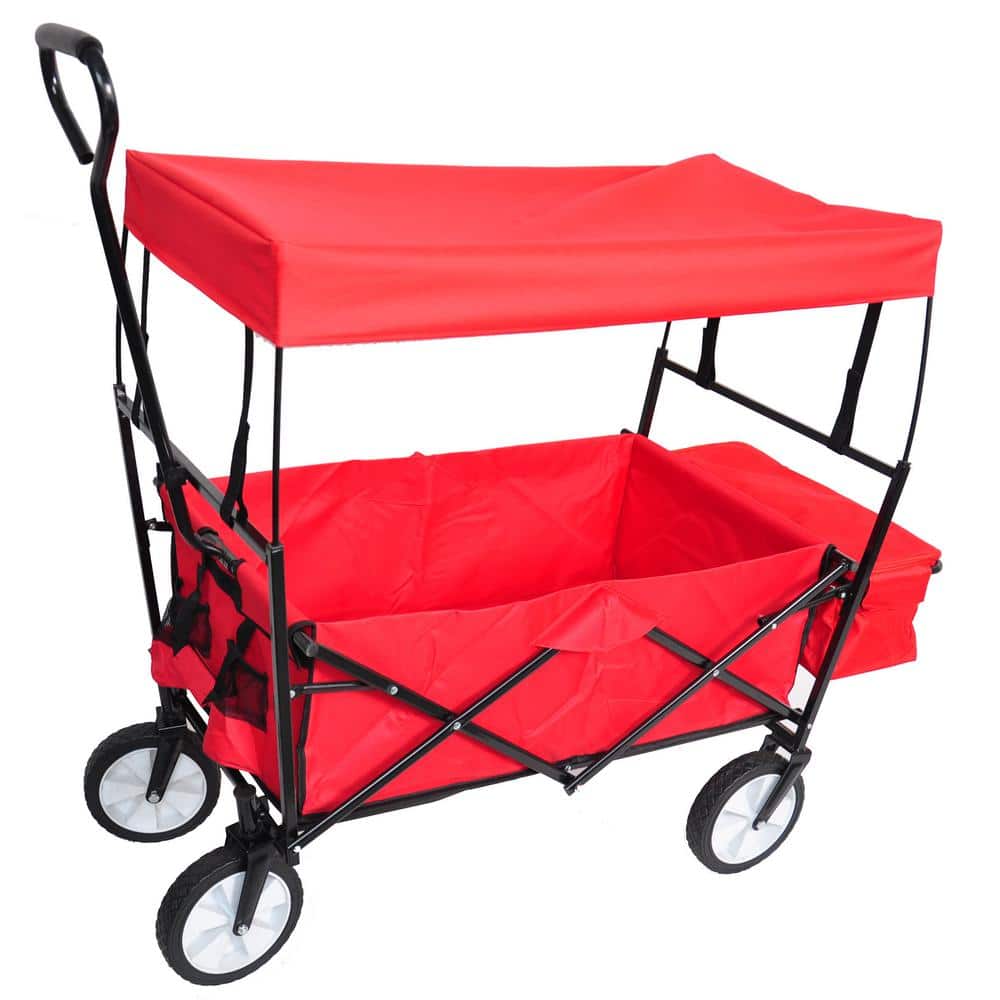 Capacity 3.6 cu.ft. Outdoor Folding Metal Large Capacity Cart Garden Cart with Cover, Red - Hercitys