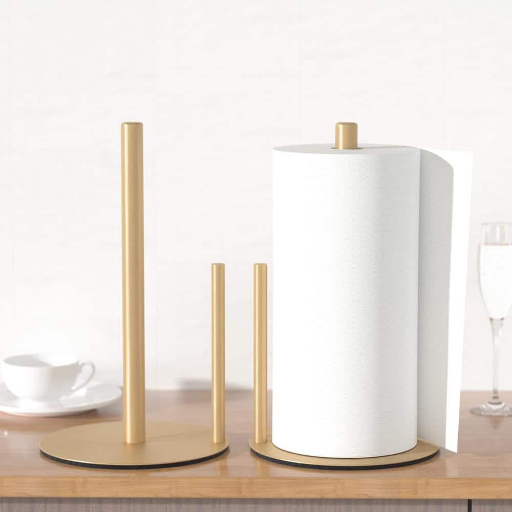 Stainless Steel Paper Towel Holder for Kitchen Roll Organize for Countertop with Weighted Base in Gold - Hercitys