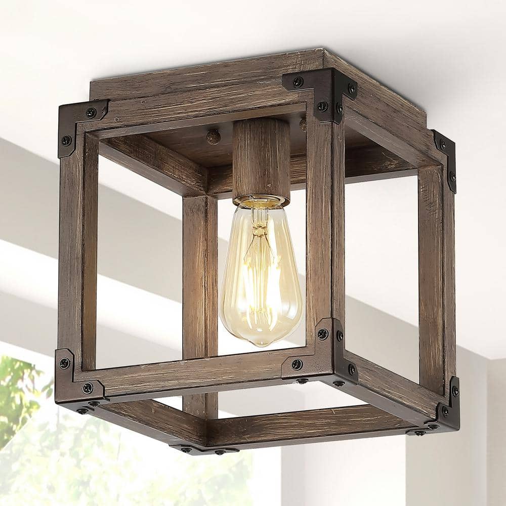 Magnolia 8 in. Oil Rubbed Bronze/Brown Iron Rustic Farmhouse LED Flush Mount - Hercitys
