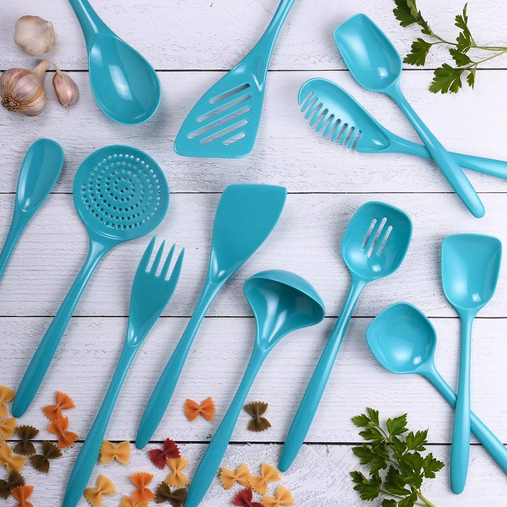 Turquoise Cook and Serve Melamine Utensils, 12-Pcs Set - Hercitys
