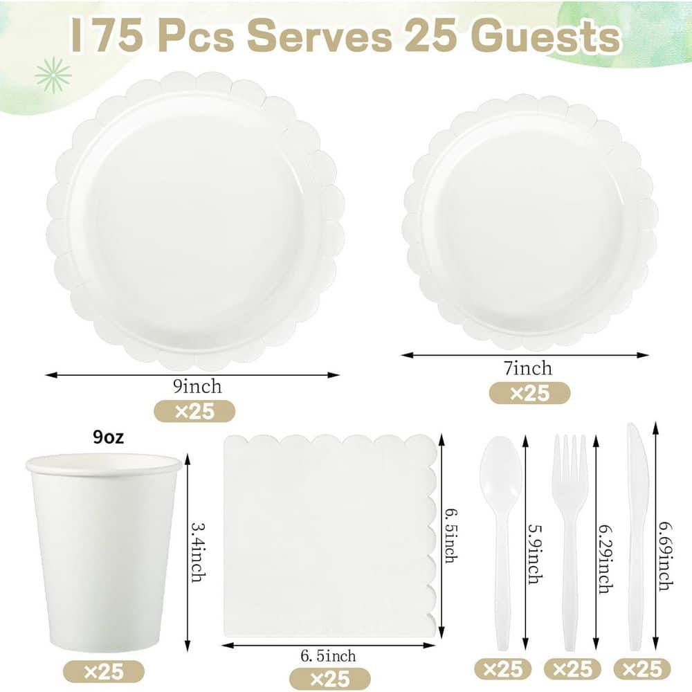 White Disposable Party Tableware Set (175-Piece Per Case) - Hercitys