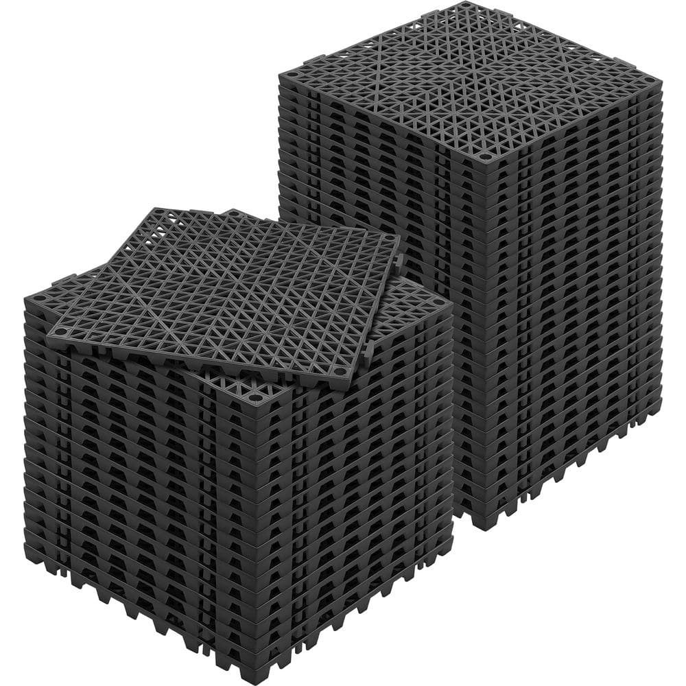 Interlocking Drainage Mat Floor Tiles PVC Interlocking Gym Flooring Tiles 12 x 12 x 0.6 in. (Black 50 Pcs,50 sq ft) - Hercitys