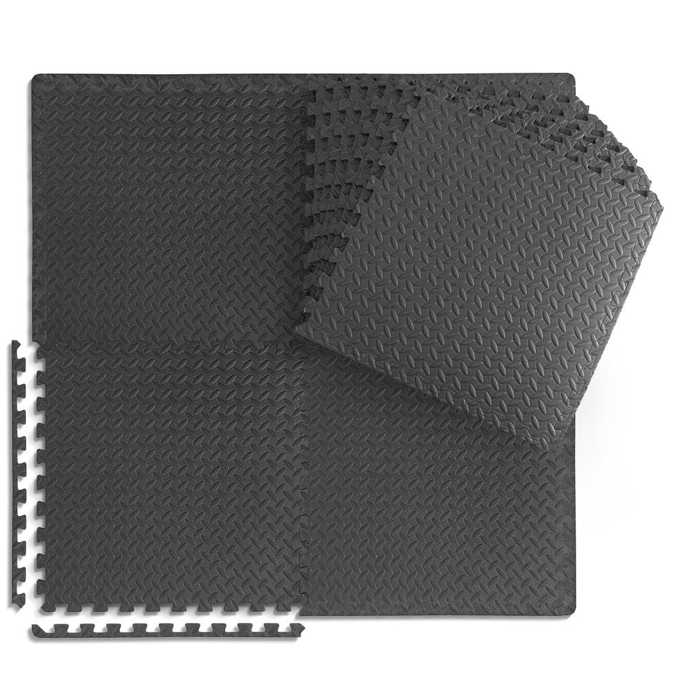 Black 24 in. W x 24 in. L x 0.5 in. T EVA Foam Diamond Pattern Gym Flooring Mat (12 Tiles/Pack) (48 sq. ft.) - Hercitys