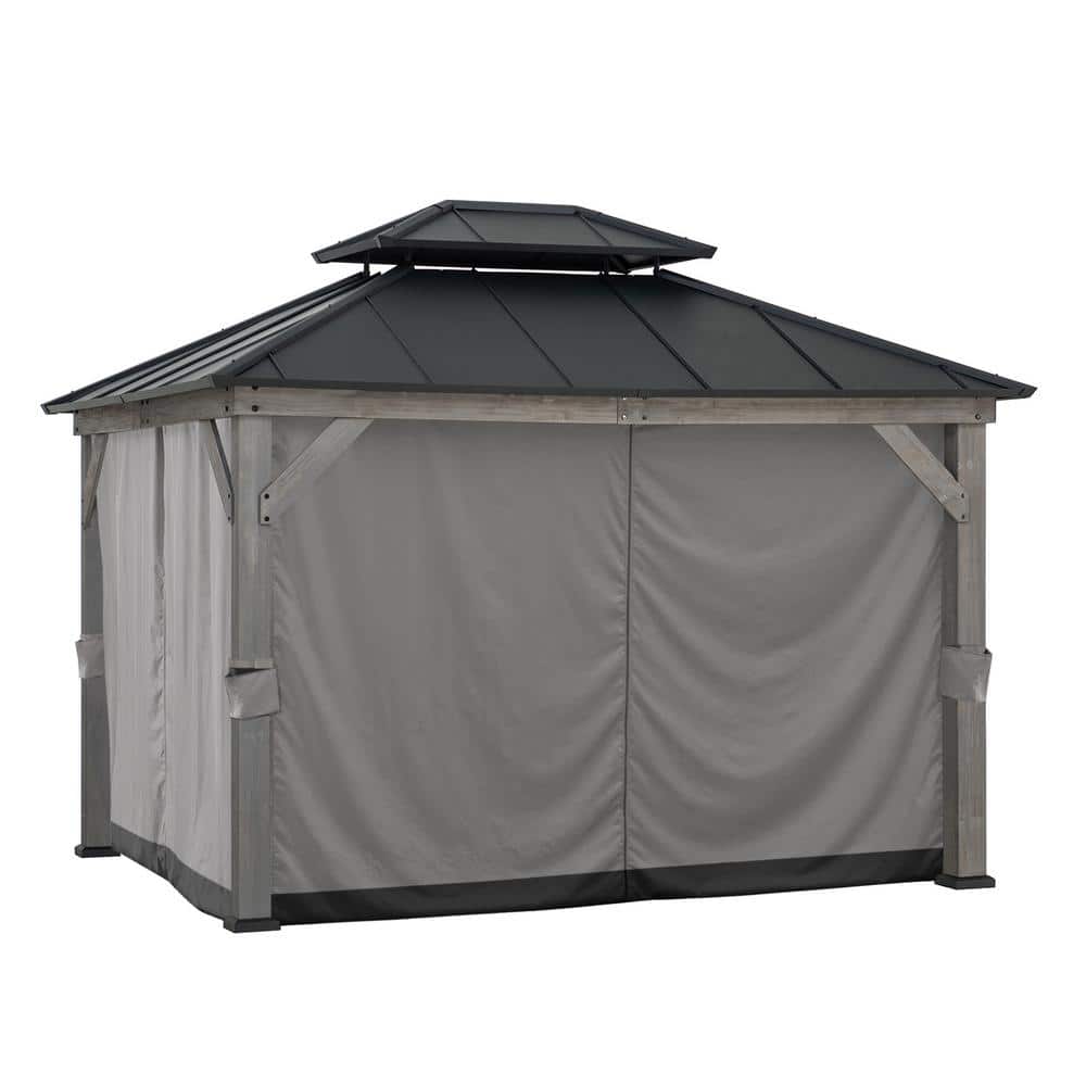 Replacement Universal Curtains Panles, Gazebo Privacy Curtain, 4-Panel Screen Walls for 10 x 12 ft. for Patio, Gray - Hercitys