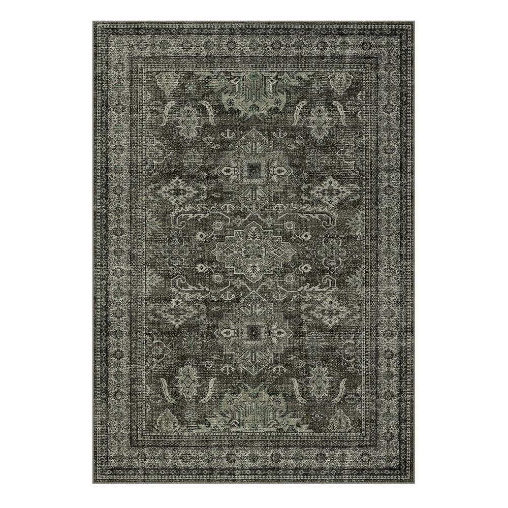 Oriental Home Decor Rug Soft Foldable Indoor Rug Machine Washable Green 5 ft. x 7 ft. Area Rug - Hercitys