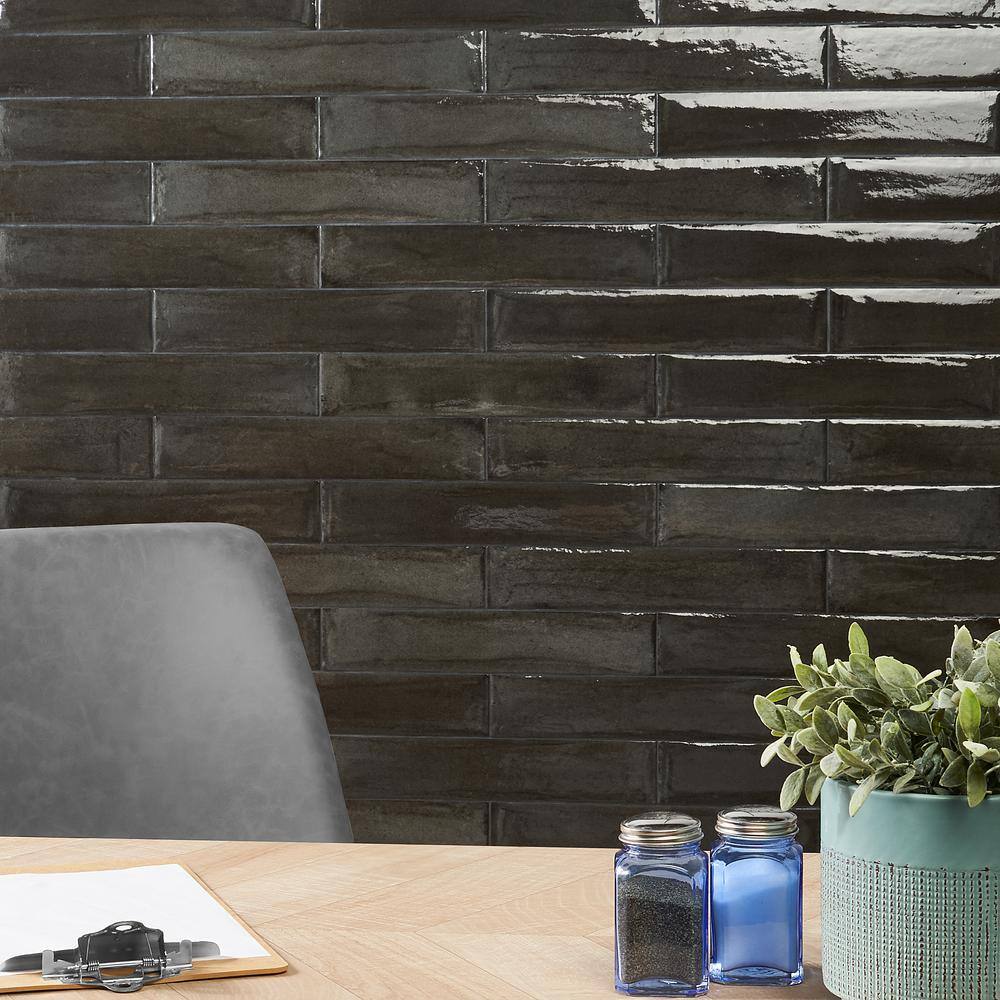 Tint Nero 2.95 in. x 15.74 in. Polished Porcelain Wall Tile (14.2 sq. ft./Case) - Hercitys