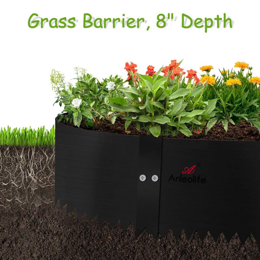 6-Pack 40 x 0.04 x 8 in. Galvanized Steel Garden Landscape Edging with 10 Stakes, Black - Hercitys