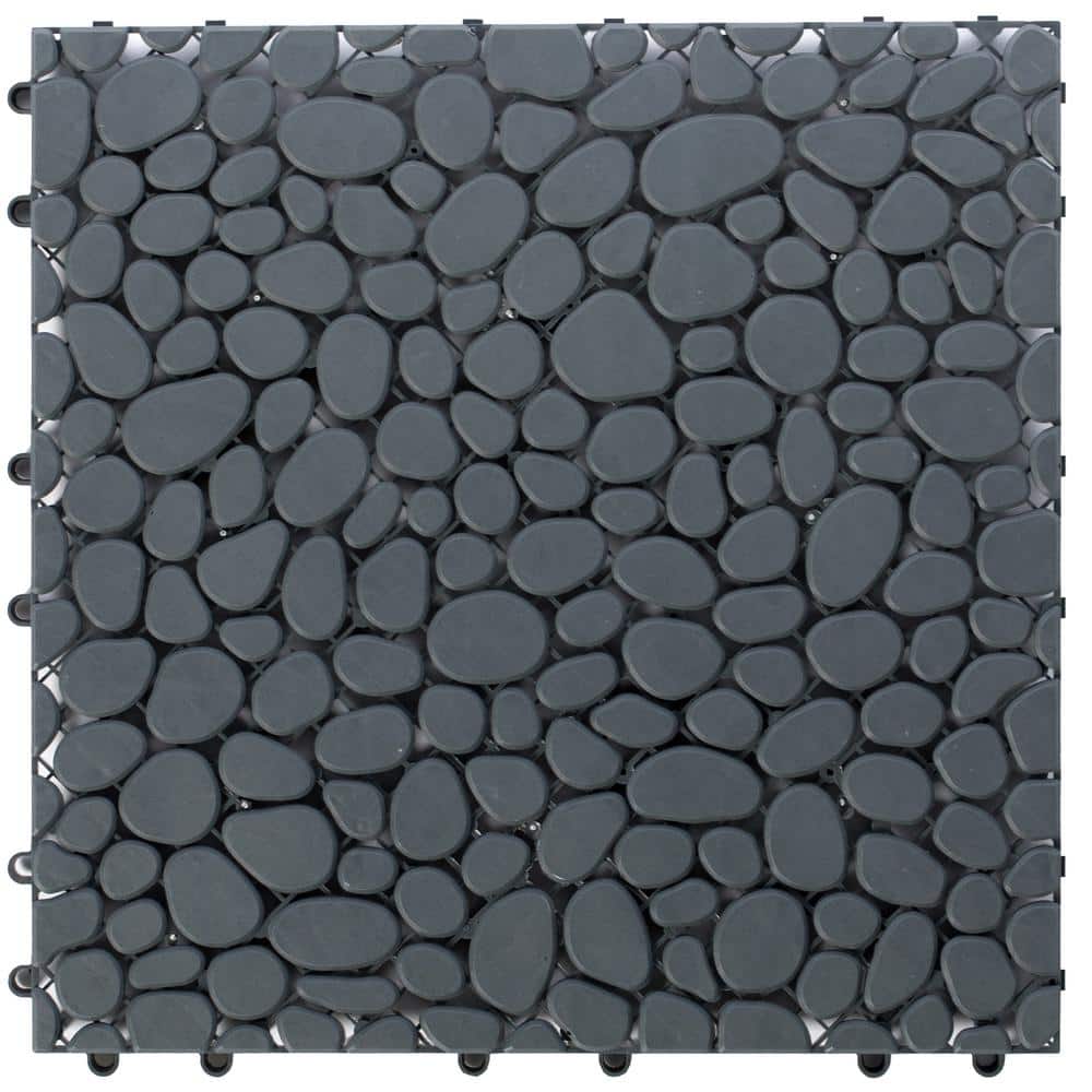 Plastic Interlocking Cobbled Stone Look Garden Pathway Tiles, Decorative Floor Grass Pavers Anti- Slip Mat (5-Pack) - Hercitys
