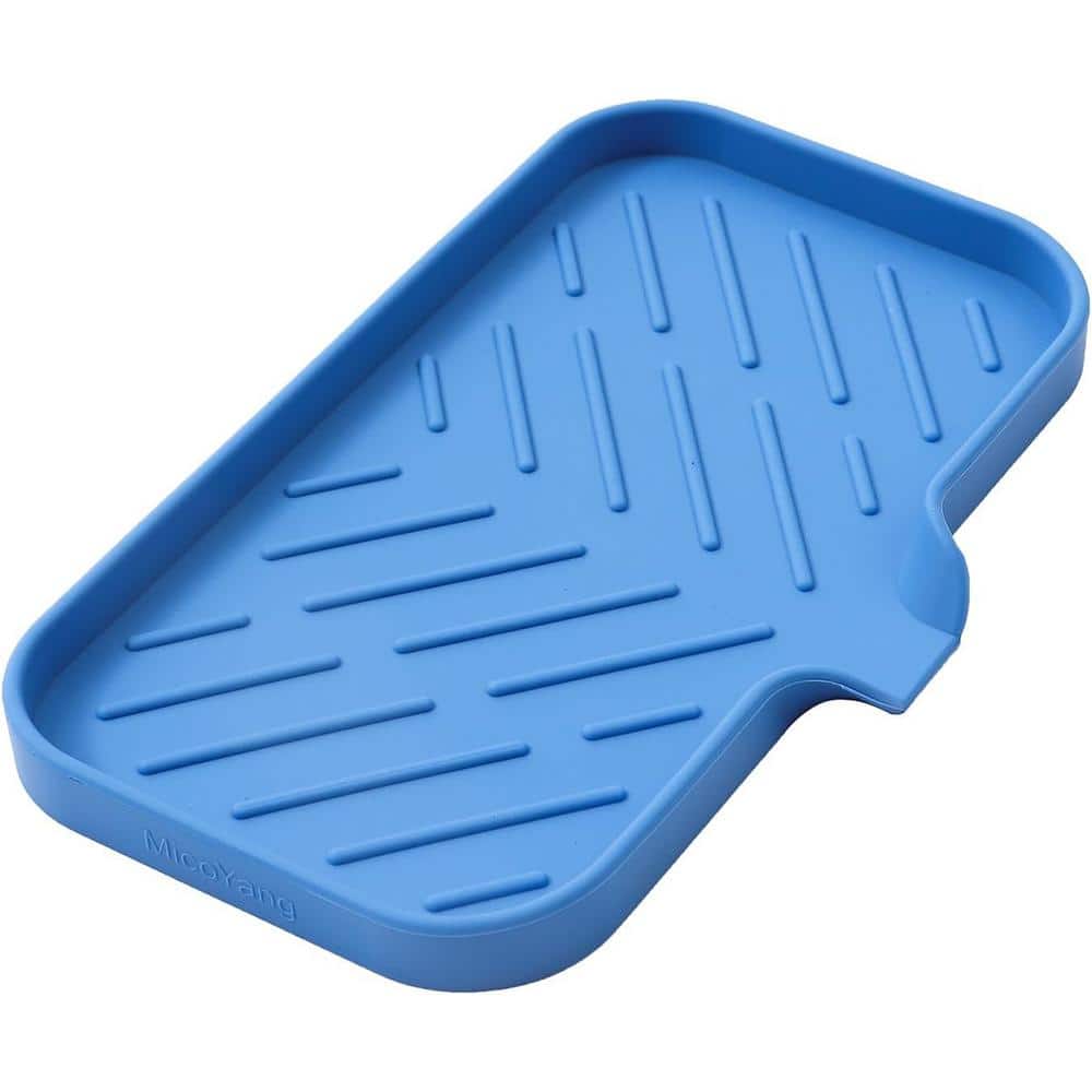 9.6 in. Silicone Bathroom Soap Dishes with Drain and Kitchen Sink Organizer Sponge Holder Dish Soap Tray in Lichen Blue. - Hercitys