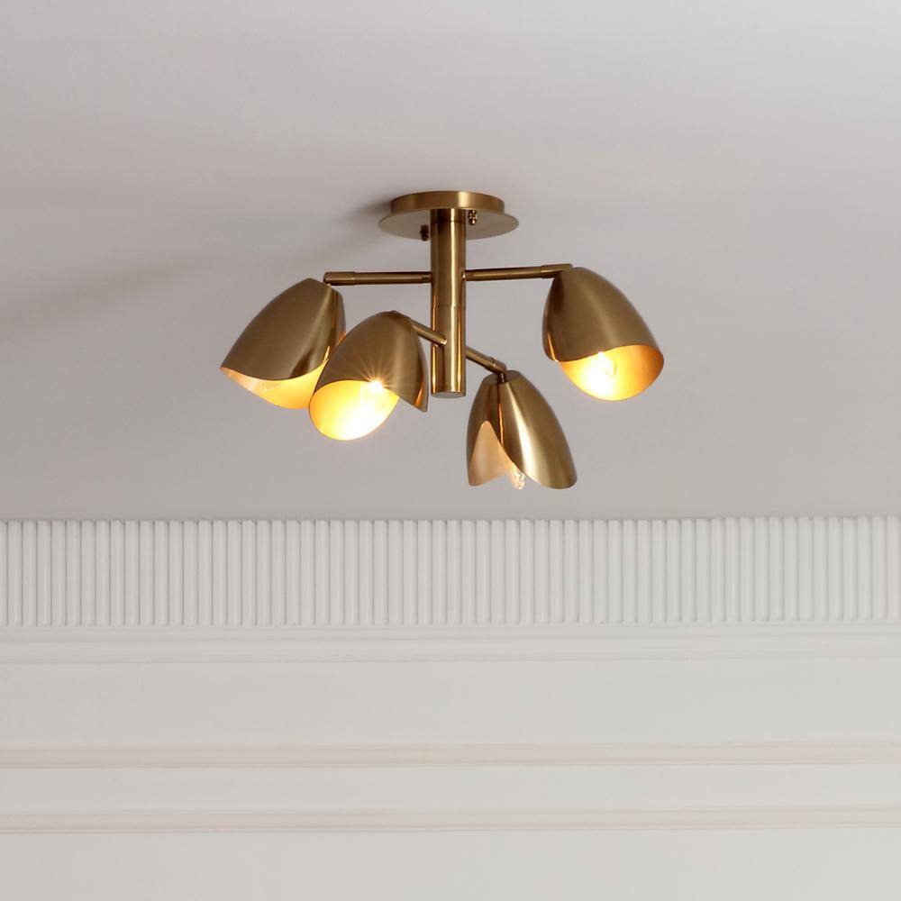 Splay 22 in. W 4-Light Brass Flush Mount Ceiling Fixture Adjustable Brass Light Heads-Modern and Contemporary Style - Hercitys