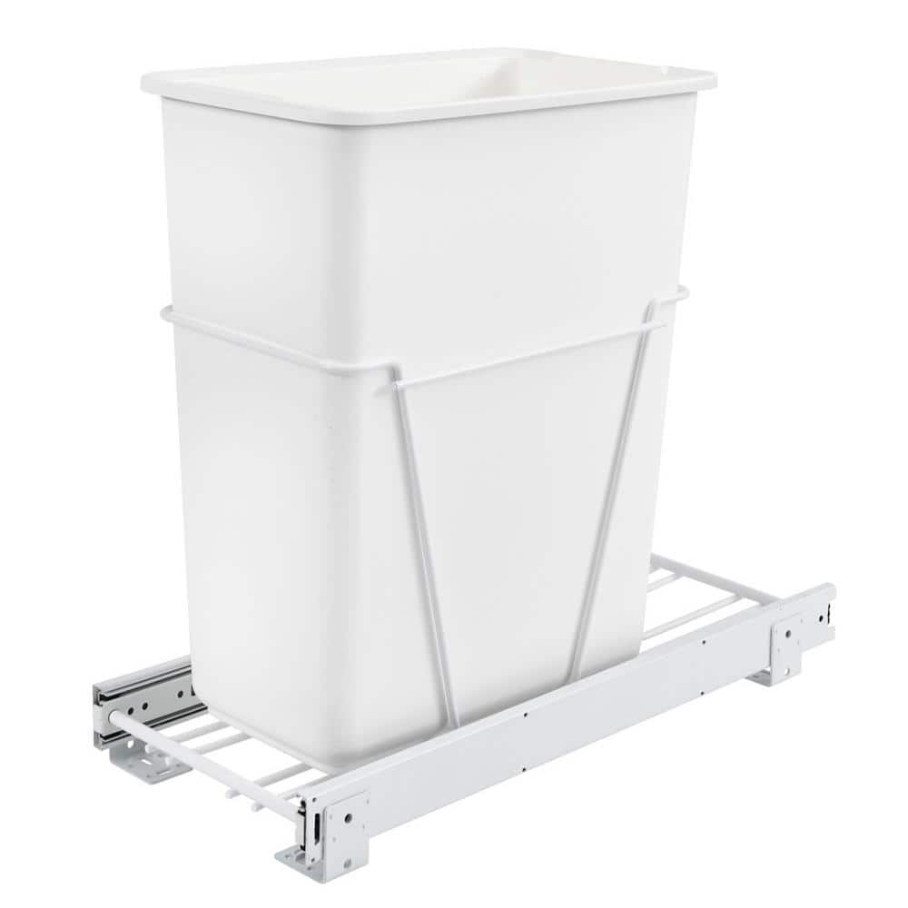 White Single 30 Qt Pullout Trash Can for Kitchen Cabinet - Hercitys