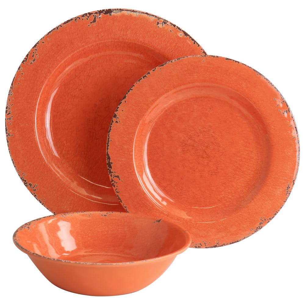 California Designs Mauna 12-Piece Melamine Dinnerware Set in Crackle Orange - Hercitys