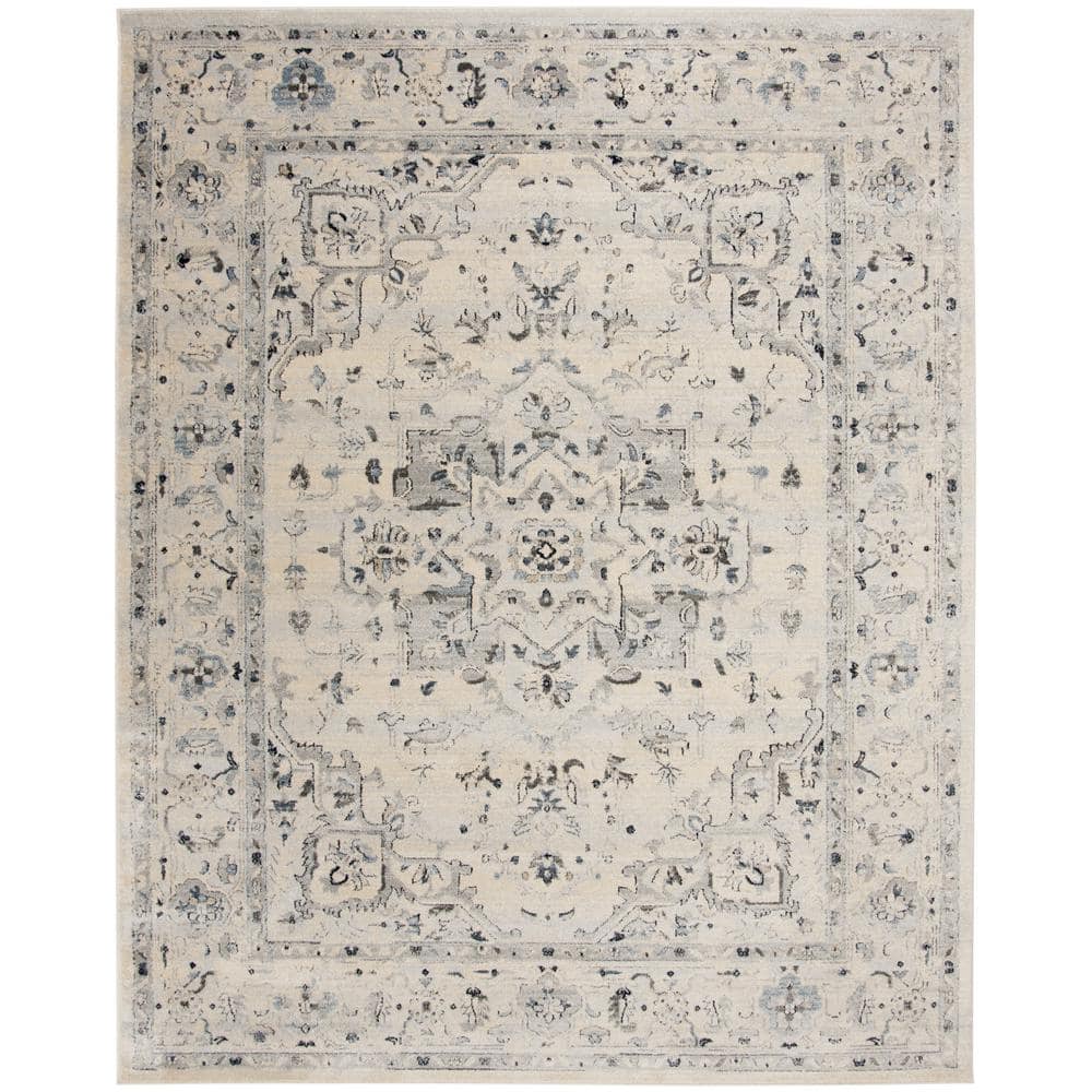 Charleston Ivory/Light Blue 9 ft. x 12 ft. Distressed Border Area Rug - Hercitys
