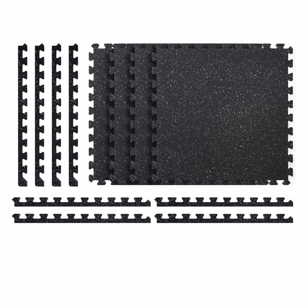 Shock Absorbent 25.2 in. x 25.2 in. x 0.70 in. Gym Tiles – Black/White Fleck (4-Pack) - Hercitys