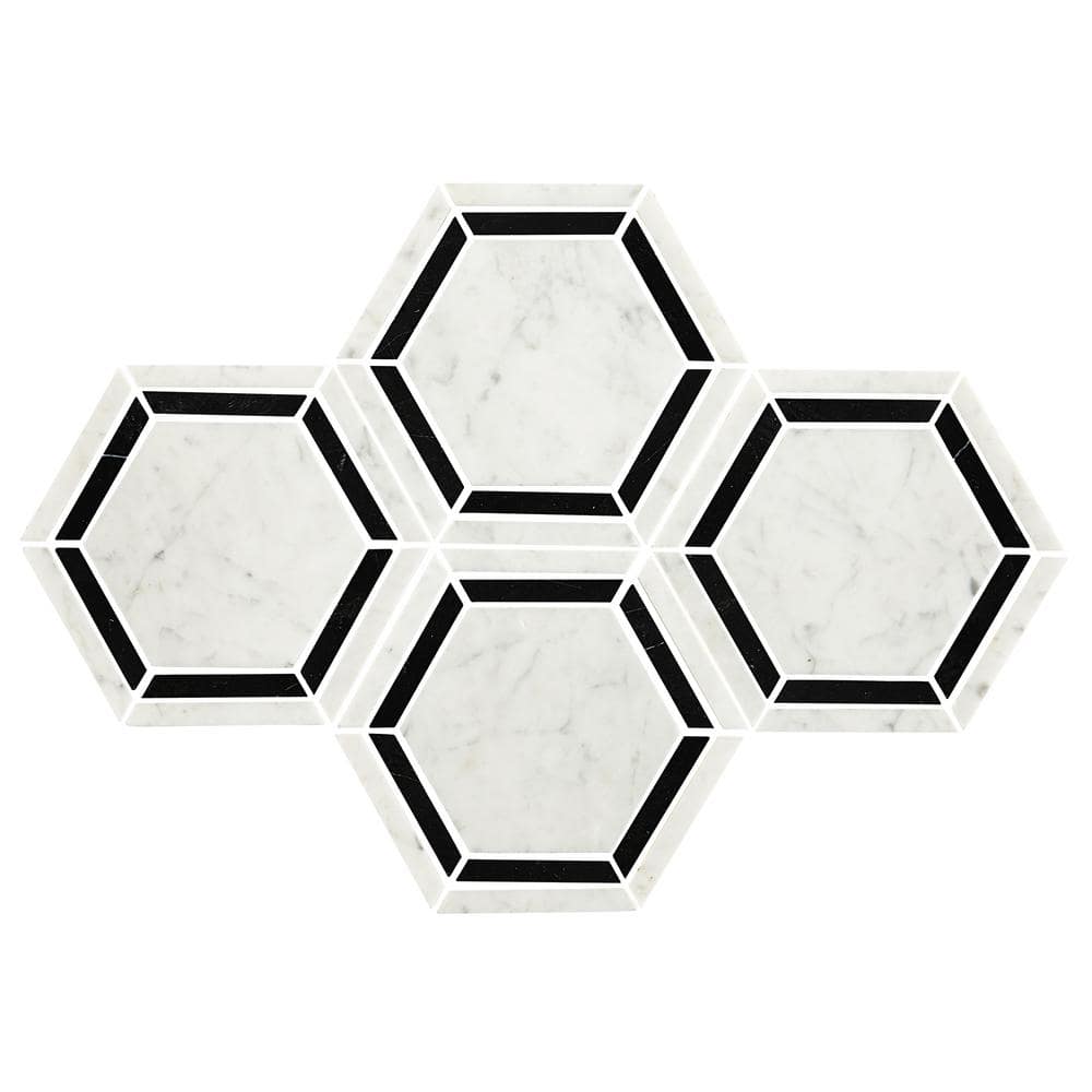 Premier Elegance Black/White Blend 12 in. x 12 in. Marble Hexagon Mosaic Tile (4.25 sq. ft./Case) - Hercitys