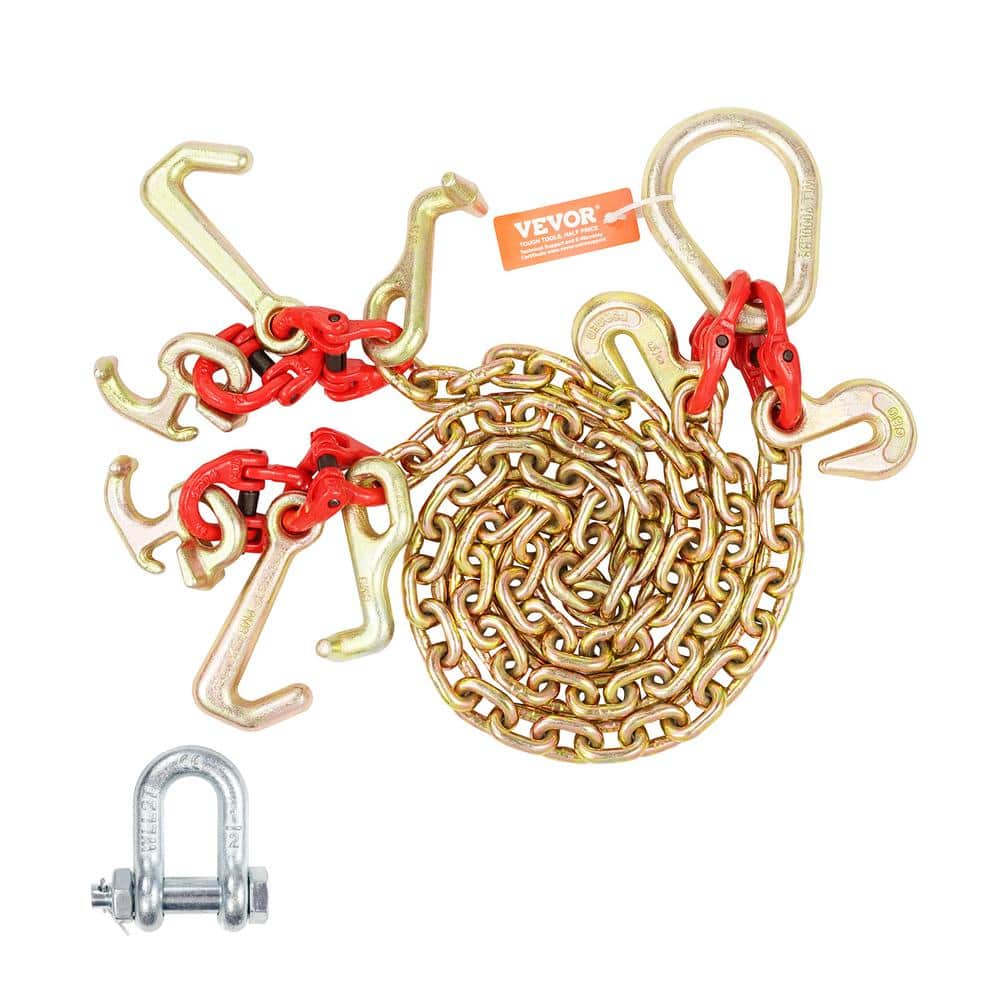 G80 V Bridle Chain, 5/16in. x 3 ft. Towing Chain Bridle with R Hooks, T Hooks, J Hooks and Grab Hooks, 10800 lbs. Load - Hercitys