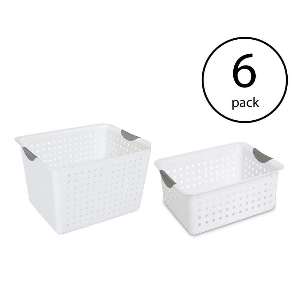 Deep and Medium Ultra Plastic Storage Bin Organizer Basket Pair (6-Pack) - Hercitys