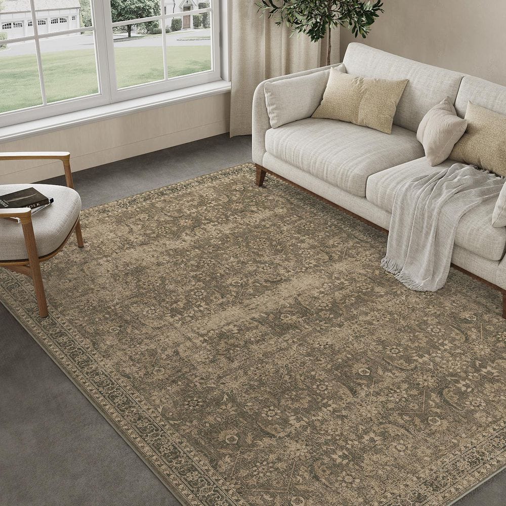 Princeton Brown 5 ft. x 7 ft. Distressed Vintage Floral Area Rug - Hercitys