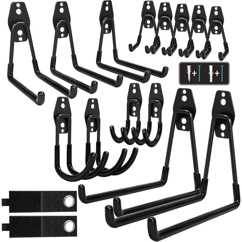 6 in. H Black Steel 77 lb. Load Capacity Double Hook for Hanging Bike, Ladder and Garden Tools (16-Pack) - Hercitys