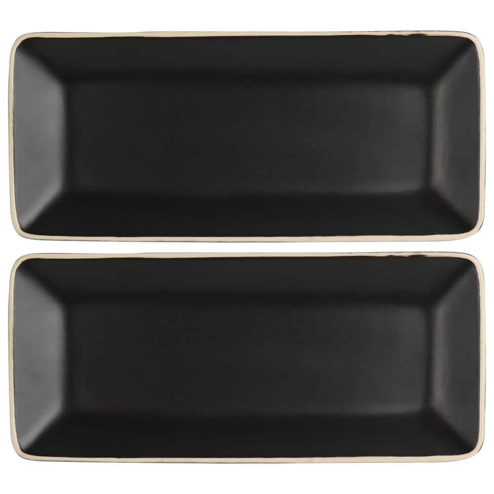 Soho Lounge 11.75 in. Matte Black Stoneware Rectangular Platter Set of 2 - Hercitys