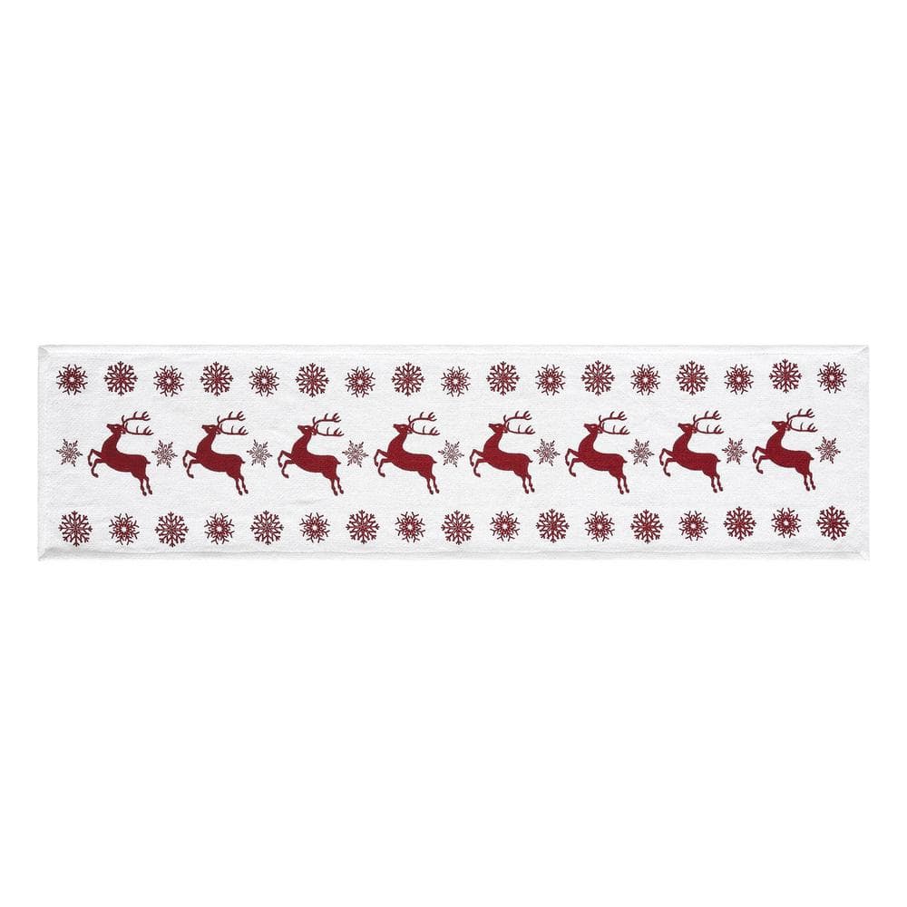 Scandia 12 in. W x 36 in. L Red White Snowflake Seasonal Cotton Polyester Table Runner - Hercitys