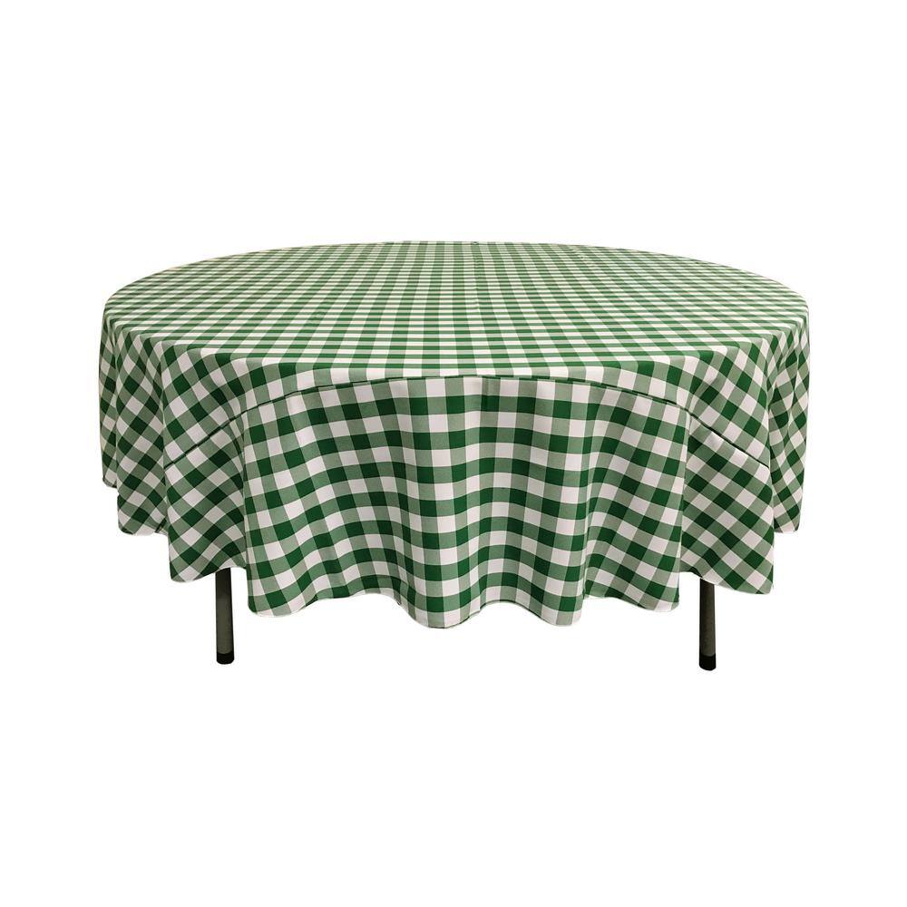 Polyester Gingham Checkered 72 in. Round Tablecloth, White and Hunter Green - Hercitys
