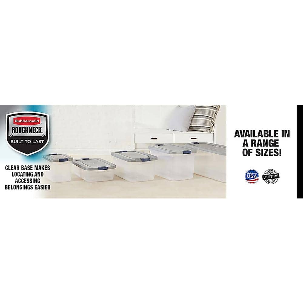 Roughneck 95 Qt/23.75 Gal Stackable Storage Containers, Clear w/Latching Grey Lids, 4-Pack - Hercitys