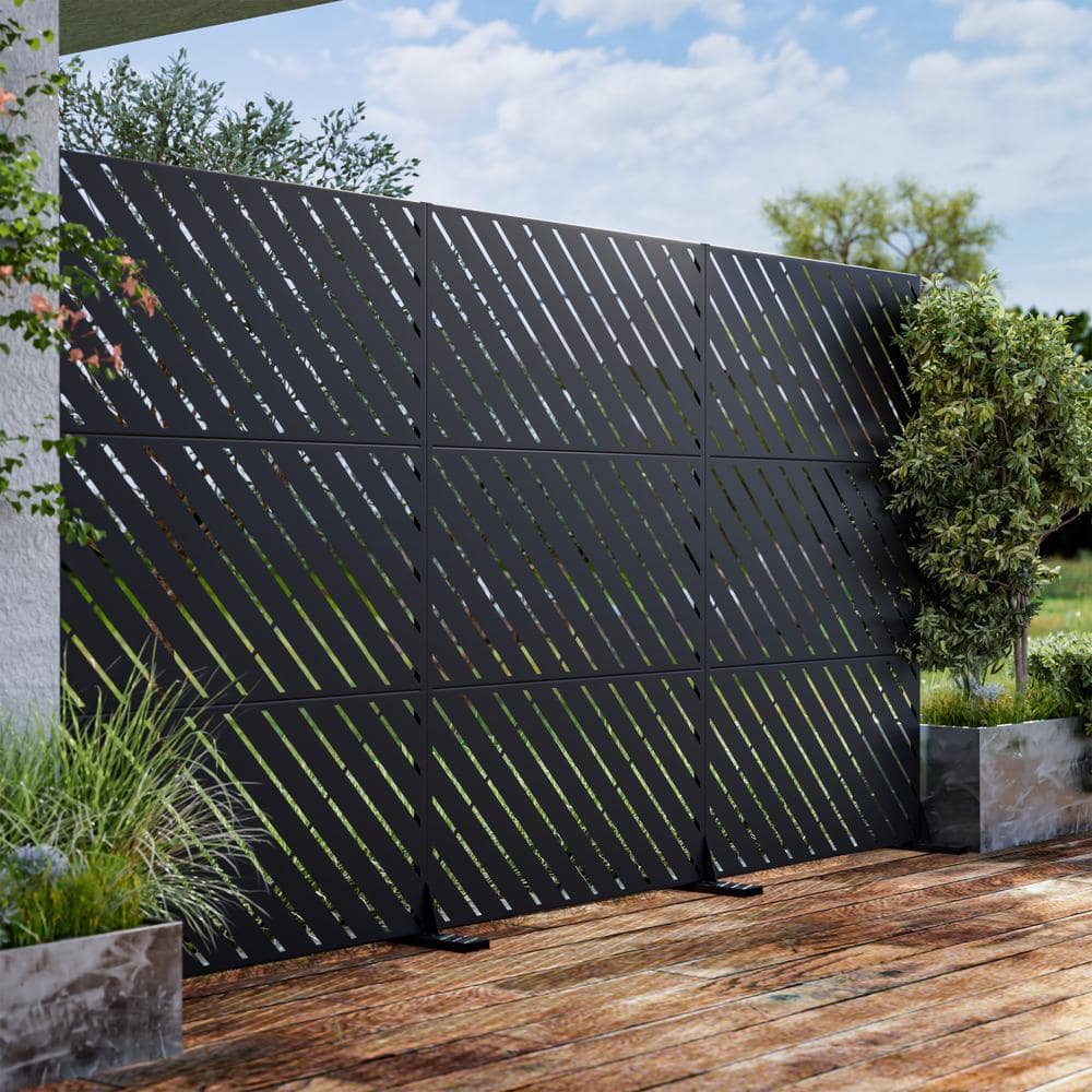Bernard 72 in. Galvanized Steel Garden Fence Outdoor Privacy Screen Garden Screen Panels in Black - Hercitys