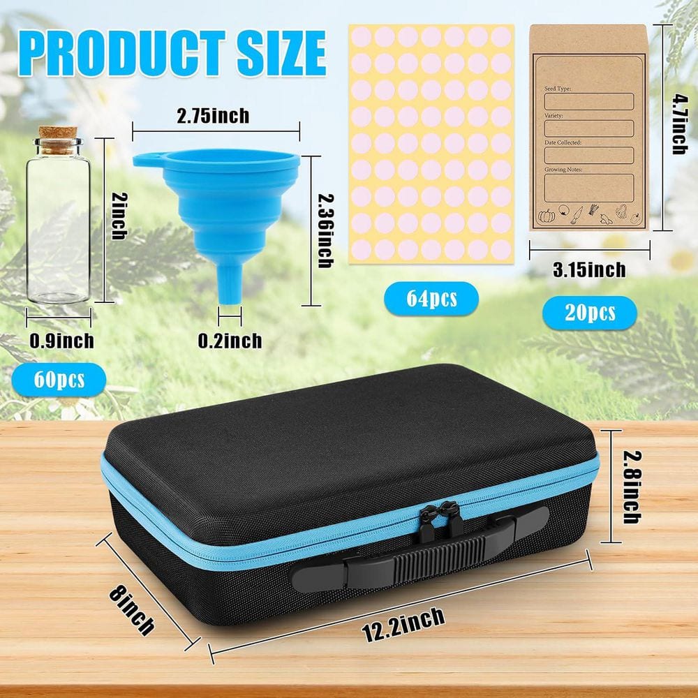 60 Slots Seed Storage Organizer with 20 Envelopes Double Zipper Bag Label Stickers Seed Container for Garden Plants - Hercitys