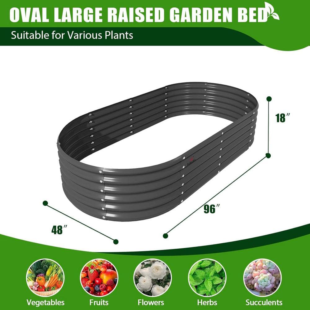 96 in. x 48 in. x 18 in. Grey Outdoor Galvanized Steel Raised Garden Beds Oval Large Anti-Rust Easy-Setup Planter Box - Hercitys