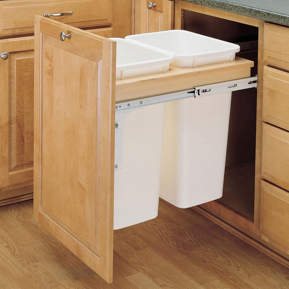 White 18 in. W Double 50 qt. Pull Out Top Mount Container, Full Hgt Cabinet - Hercitys