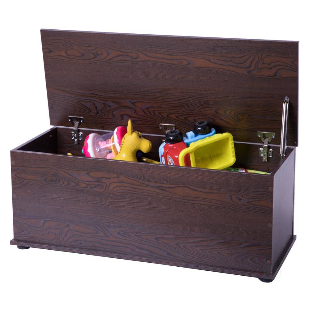 Large Storage Toy Box with Soft Closure Lid, Wooden Organizing Furniture Storage Chest, Brown - Hercitys