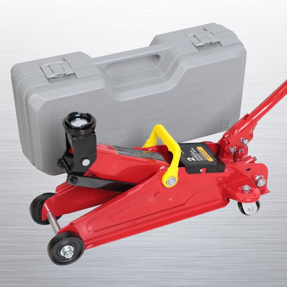 Hydraulic Trolley Service Lift Jack with Slow Release and Carrying Storage Case : 2-Ton (4,000 lbs.) Capacity, Red - Hercitys