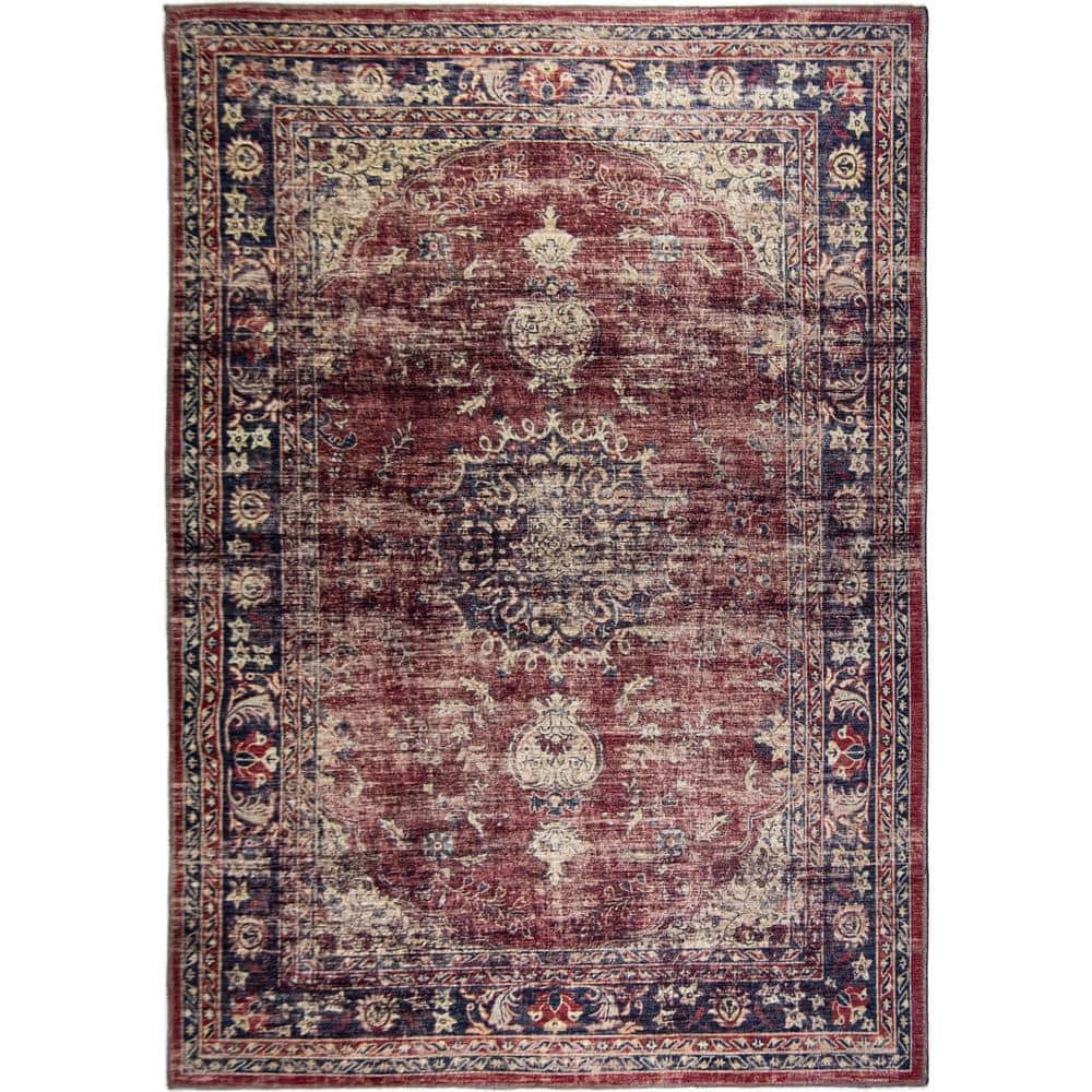 Angeline Red Distressed Washable 5 ft. x 7 ft. Area Rug - Hercitys