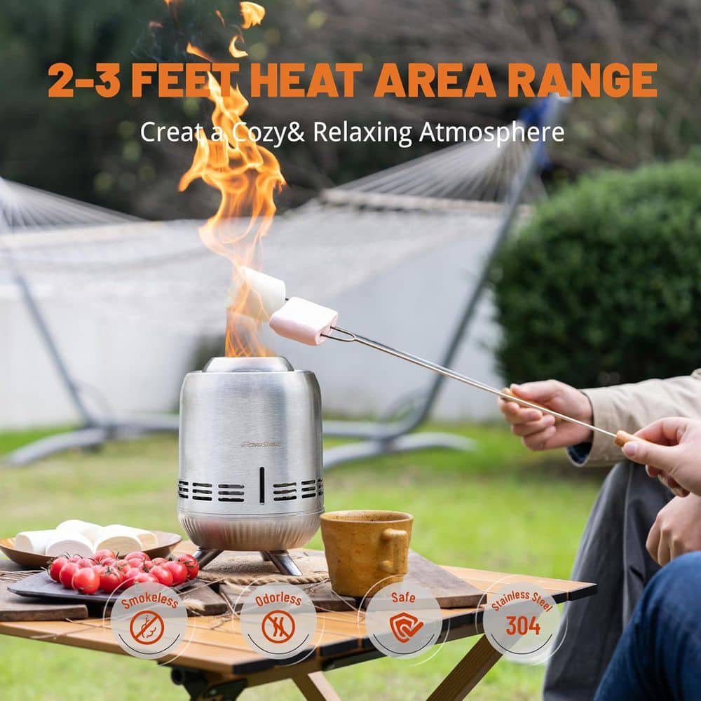 7 in. Smokeless Tabletop Fire Pit for Outdoor Camping and Backyard-Stainless Steel Design,Wood Burning,Portable w/ Stand - Hercitys