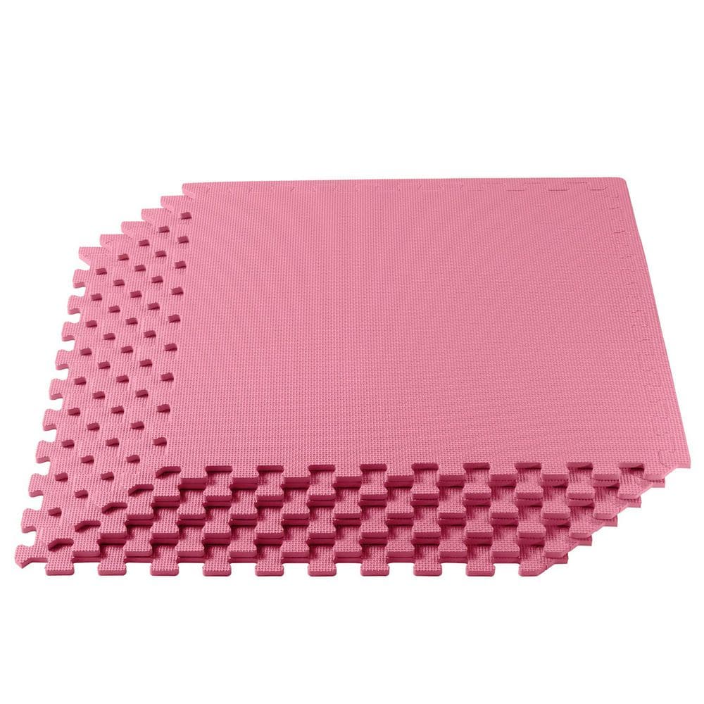 Pink 24 in. W x 24 in. L x 3/8 in. T Interlocking Foam Gym Flooring Mat (6 Tiles/Pack) (24 sq. ft. ) - Hercitys