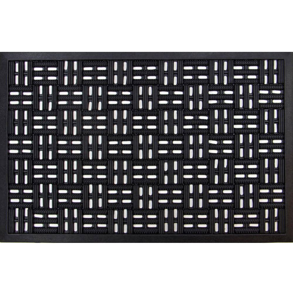 Drainage Black 17.5 in. x 29.5 in. Rubber Non-Slip Indoor Outdoor Door Mat - Hercitys