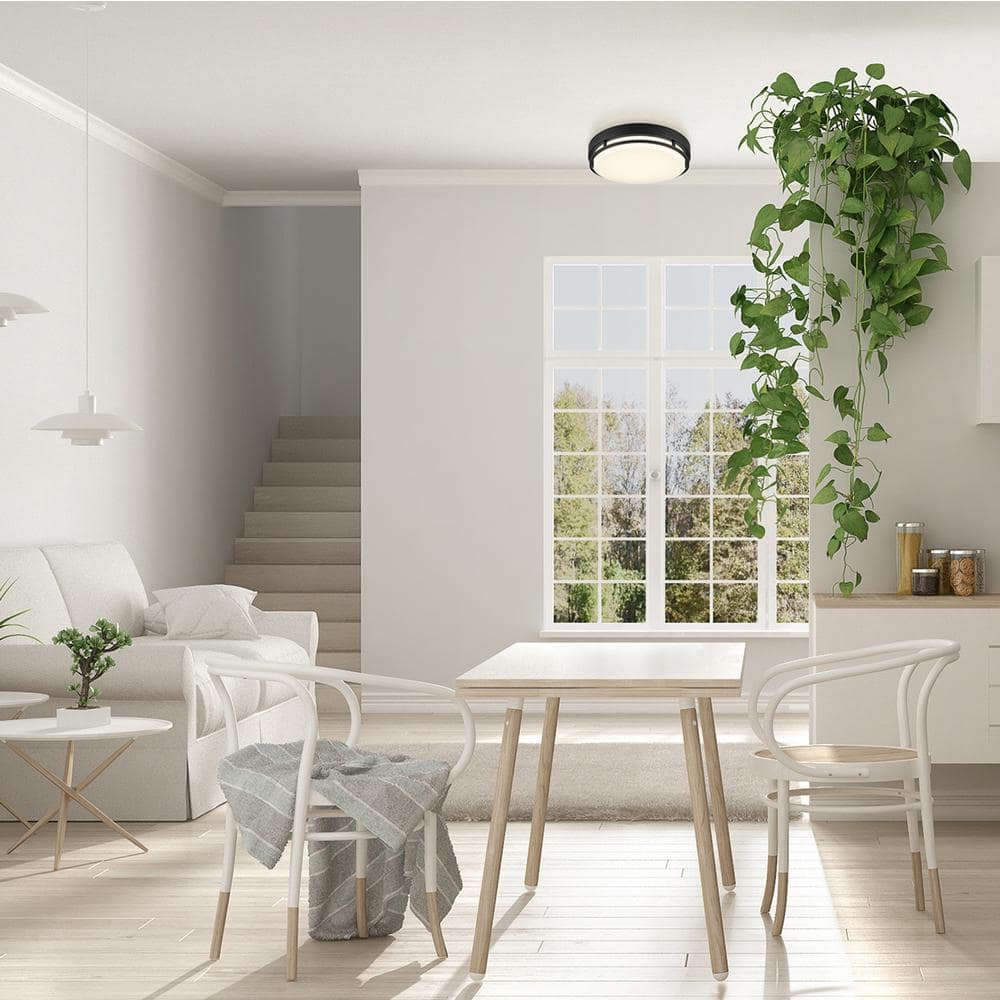 Noble 10 in. Contemporary Matte Black Selectable CCT Integrated LED Flush Mount for Kitchens - Hercitys