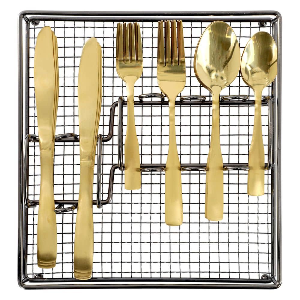 Abbeville 41-Piece 18/8 Stainless Steel Flatware Set in Gold with Wire Caddy - Hercitys