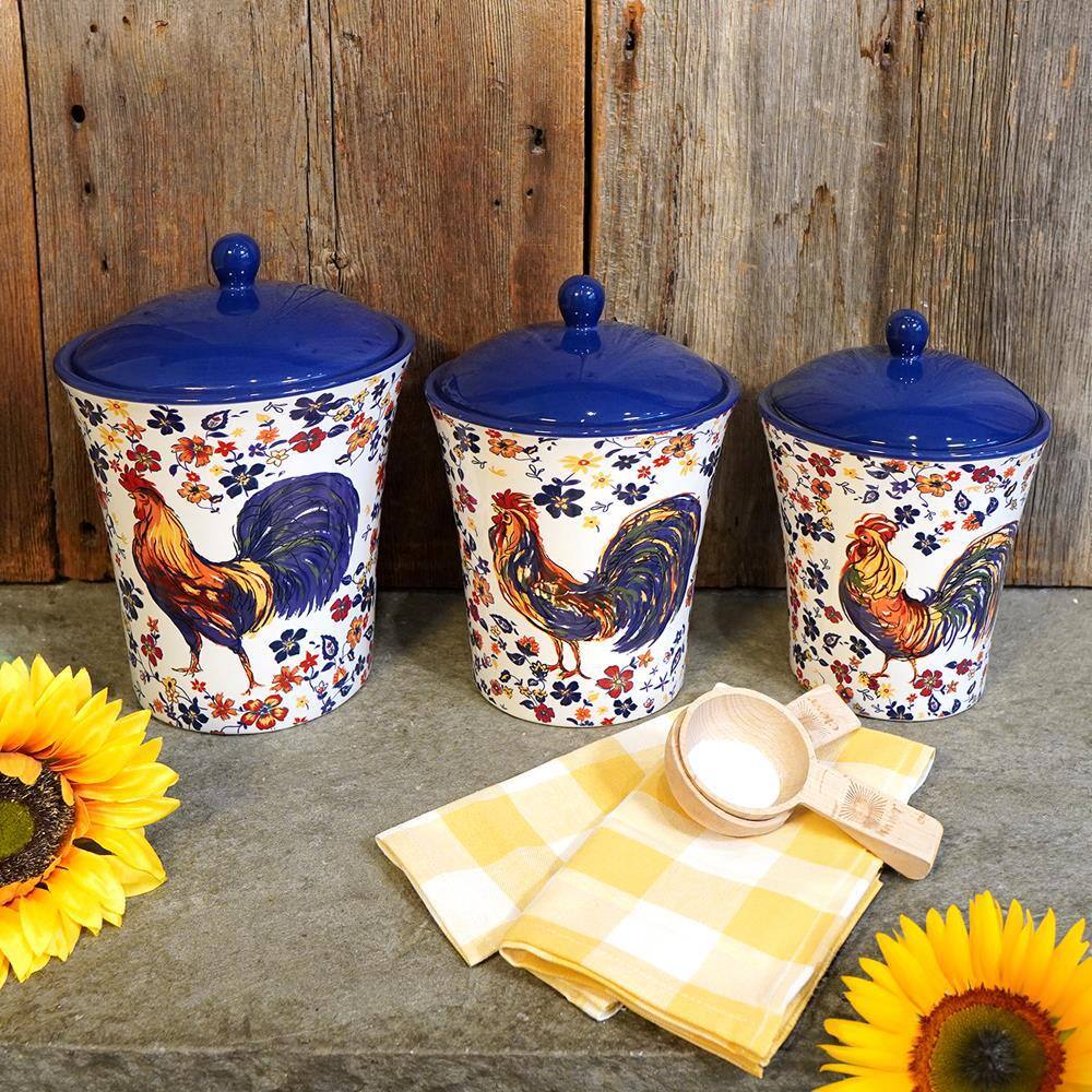 Morning Roosters 3-Piece Earthenware Kitchen Canisters Set - Hercitys