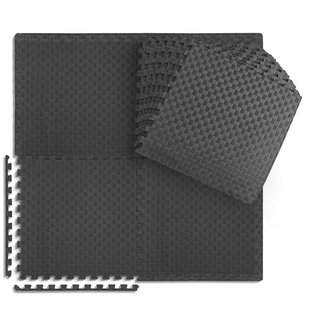 Black 24 in. W x 24 in. L x 0.5 in. T EVA Foam Tatami Pattern Gym Flooring Mat (12 Tiles/Pack) (48 sq. ft.) - Hercitys